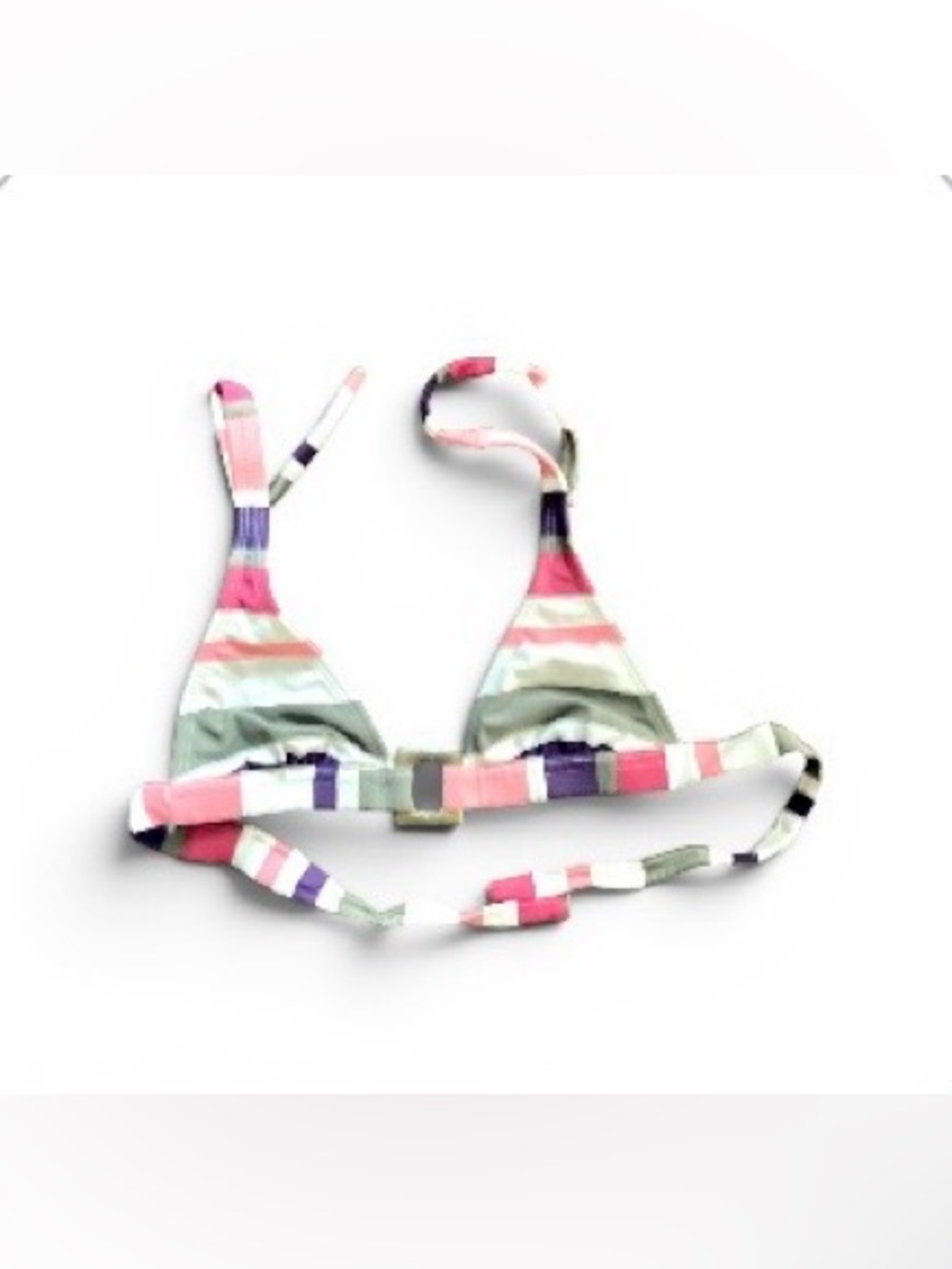 VIX Triangle White Pink Purple Green Striped Bikini Top Square Keyhole Sz S